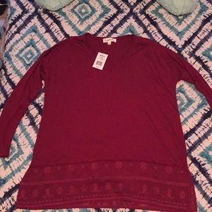 Long sleeve tee with lace trim never been worn